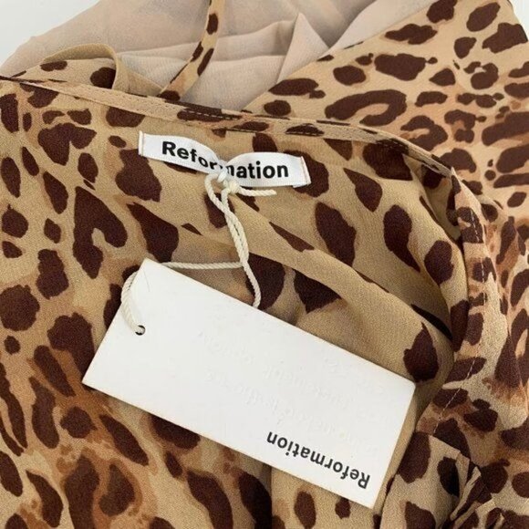 Reformation Alessandra wrap dress cat leopard print georgette midi new S Small - Picture 5 of 6